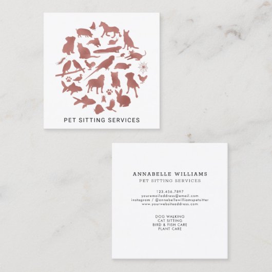 Pet Sitting Services Roos Gold en wit Vierkante Visitekaartje (Voorkant / Achterkant)