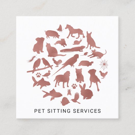 Pet Sitting Services Roos Gold en wit Vierkante Visitekaartje (Voorkant)