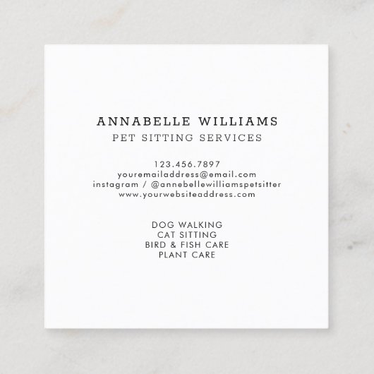 Pet Sitting Services Roos Gold en wit Vierkante Visitekaartje (Achterkant)