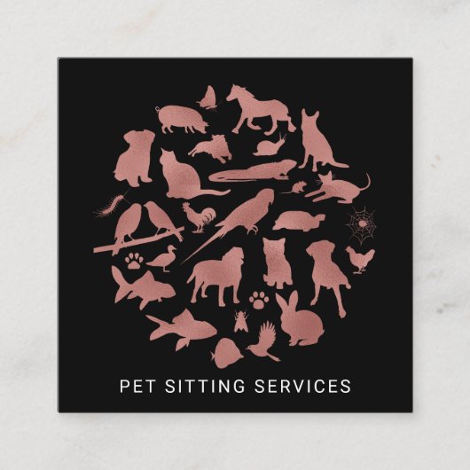 Pet Sitting Services Roos Gold en zwart Vierkante Visitekaartje (Voorkant)