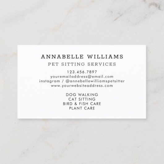 Pet Sitting Services Typography Visitekaartje (Achterkant)