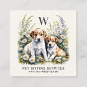 Pet Sitting Services Waterverf QR-code Vierkante Visitekaartje (Voorkant)