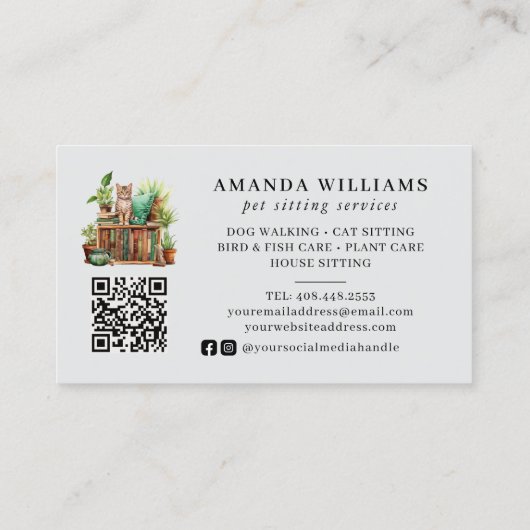 Pet Sitting Services Waterverf QR-code Visitekaartje (Achterkant)