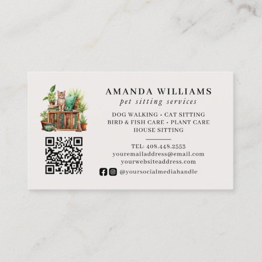 Pet Sitting Services Waterverf QR-code Visitekaartje (Achterkant)