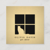 Pet Sitting Services Zwart en Goud Faux Metallic Vierkante Visitekaartje (Voorkant)