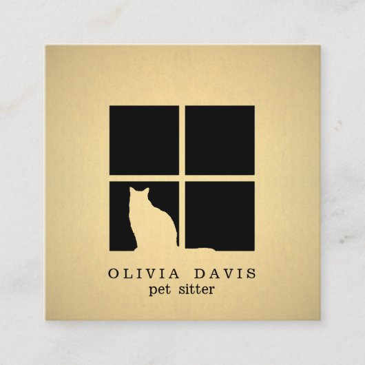 Pet Sitting Services Zwart en Goud Faux Metallic Vierkante Visitekaartje (Voorkant)