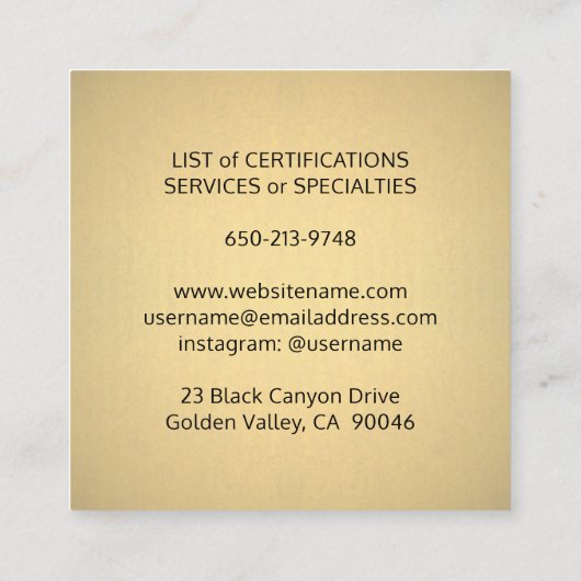 Pet Sitting Services Zwart en Goud Faux Metallic Vierkante Visitekaartje (Achterkant)