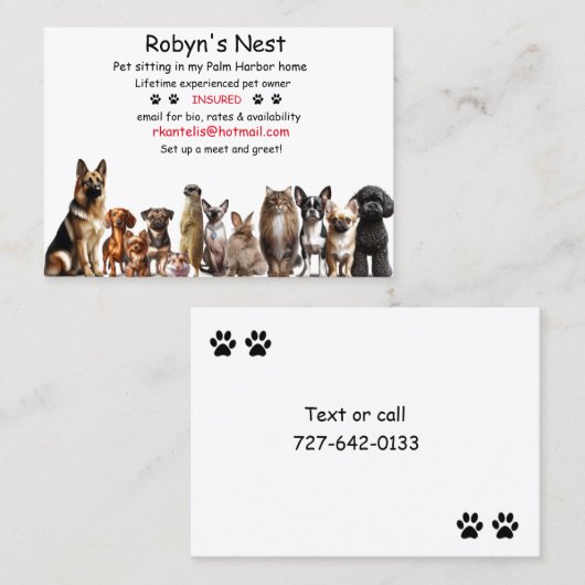 Pet Sitting Visitekaartje (Voorkant / Achterkant)