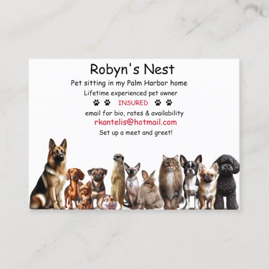 Pet Sitting Visitekaartje (Voorkant)
