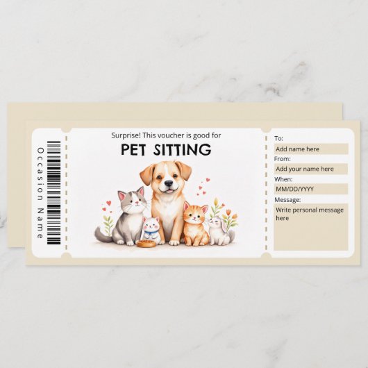 Pet Sitting Voucher Kaart (Voorkant / Achterkant)