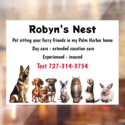 Pet Sitting Window Cling Raamsticker (Vel 2)