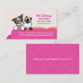 Pet Sitting Yorkie met kat Couch Pink Visitekaartje (Voorkant / Achterkant)