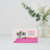 Pet Sitting Yorkie met kat Couch Pink Visitekaartje (Staand voorkant)