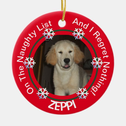 Pet Sneeuwvlok Ondeugend Lijst Kerstmis Keramisch Ornament (Voorkant)