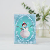 Pet SNOWMAN, SCARF & SNEEUW door SHARON SHARPE Briefkaart (Staand voorkant)