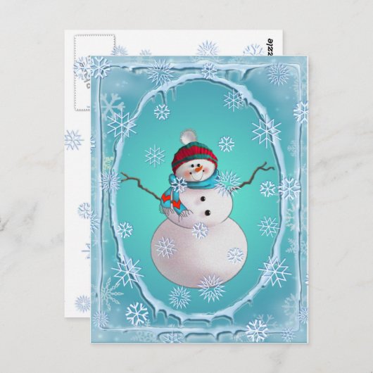 Pet SNOWMAN, SCARF & SNEEUW door SHARON SHARPE Briefkaart (Voorkant / Achterkant)