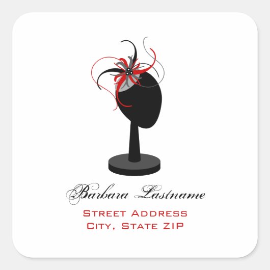 Pet Stand & Rood & Zwart Fascinator Adres Sticker (Voorkant)