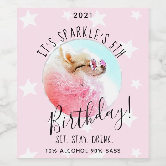 Pet Star | Foto Dog Birthday Party Stars Wijn Etiket (Enkel label)
