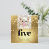 Pet Star | Foto van Pet Birthday Party Gold Kaart (Staand voorkant)