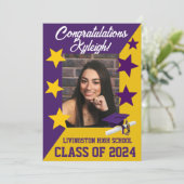 Pet & Sterren 5x7 Paarse en Gouden Afstuderen Kaart (Staand voorkant)