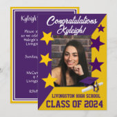 Pet & Sterren 5x7 Paarse en Gouden Afstuderen Kaart (Voorkant / Achterkant)