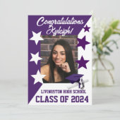 Pet & Sterren 5x7 Paarse en witte Afstuderen Kaart (Staand voorkant)