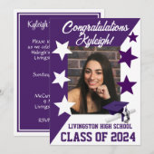 Pet & Sterren 5x7 Paarse en witte Afstuderen Kaart (Voorkant / Achterkant)