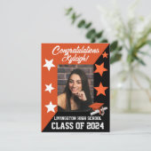 Pet & sterren Oranje en zwart Afstuderen Kaart (Staand voorkant)