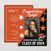 Pet & sterren Oranje en zwart Afstuderen Kaart (Voorkant / Achterkant)