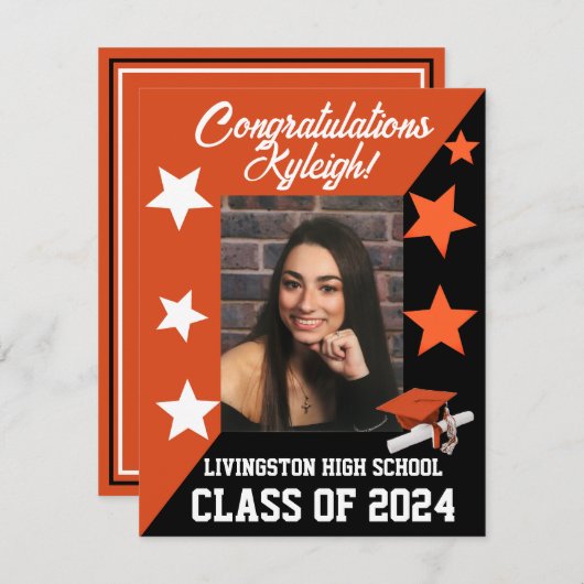 Pet & sterren Oranje en zwart Afstuderen Kaart (Voorkant / Achterkant)