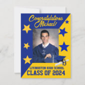 Pet & sterren Royal Blue & Gold Afstuderen Kaart (Voorkant)