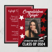 Pet & sterren Scarlet Red & Black Afstuderen Kaart (Voorkant / Achterkant)