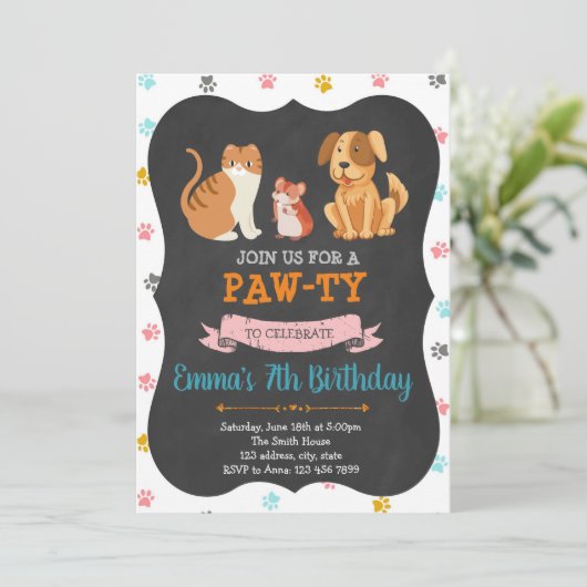 Pet store verjaardagsfeestje uitnodiging (Staand voorkant)