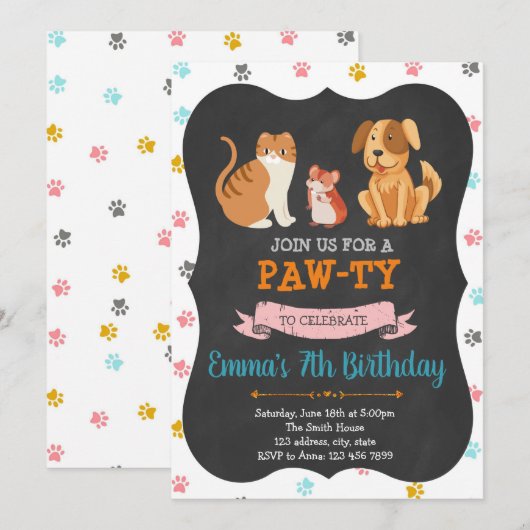 Pet store verjaardagsfeestje uitnodiging (Voorkant / Achterkant)