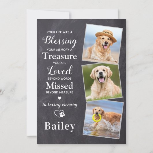 Pet Sympathie 3 Foto Gepersonaliseerde Hond Memori Bedankkaart (Voorkant)