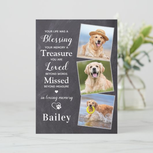 Pet Sympathie 3 Foto Gepersonaliseerde Hond Memori Bedankkaart (Staand voorkant)