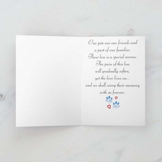 Pet Sympathy Card Pootjes en harten Kaart (Binnen)