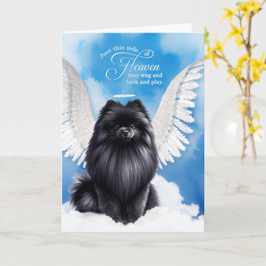 Pet Sympathy Loss of a Dog Black Pomeranian Angel Kaart (Gele Bloem)