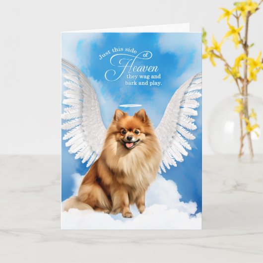 Pet Sympathy Loss of a Dog Pomeranian Angel Kaart (Gele Bloem)