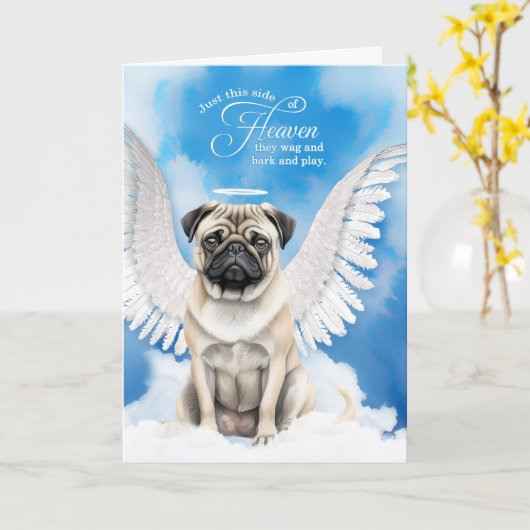 Pet Sympathy Loss of a Dog Pug Angel Kaart (Gele Bloem)