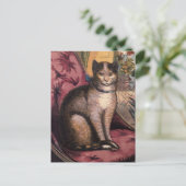 Pet Tabby Cat met Collar Blue Ribbon Briefkaart (Staand voorkant)