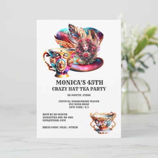 Pet Tea Party Festival Masquerade Feather Dames Kaart (Staand voorkant)