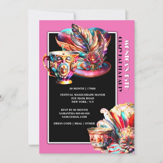 Pet Tea Party Festival Masquerade Feather Pink Kaart (Voorkant)