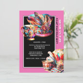 Pet Tea Party Festival Masquerade Feather Pink Kaart (Staand voorkant)