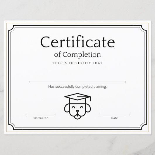 Pet Training Certificaat van Voltooiing (Voorkant)