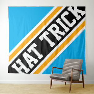 PET TRICK Azure Blauw Zwart Geel Hockey Stripes Wandkleed