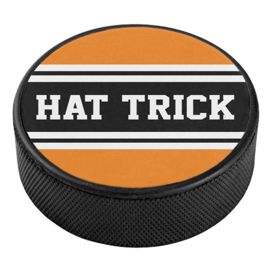 PET TRICK Bold Sinaasappel Wit Zwart Racing Stripe Hockey Puck (3/4)