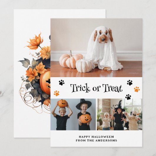 Pet Trick or treat foto Happy Halloween Kaart (Voorkant / Achterkant)