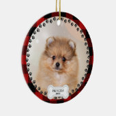 Pet Two Foto Kerst Rood Plaid Gepersonaliseerd Keramisch Ornament (Rechts)