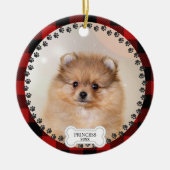 Pet Two Foto Kerst Rood Plaid Gepersonaliseerd Keramisch Ornament (Voorkant)